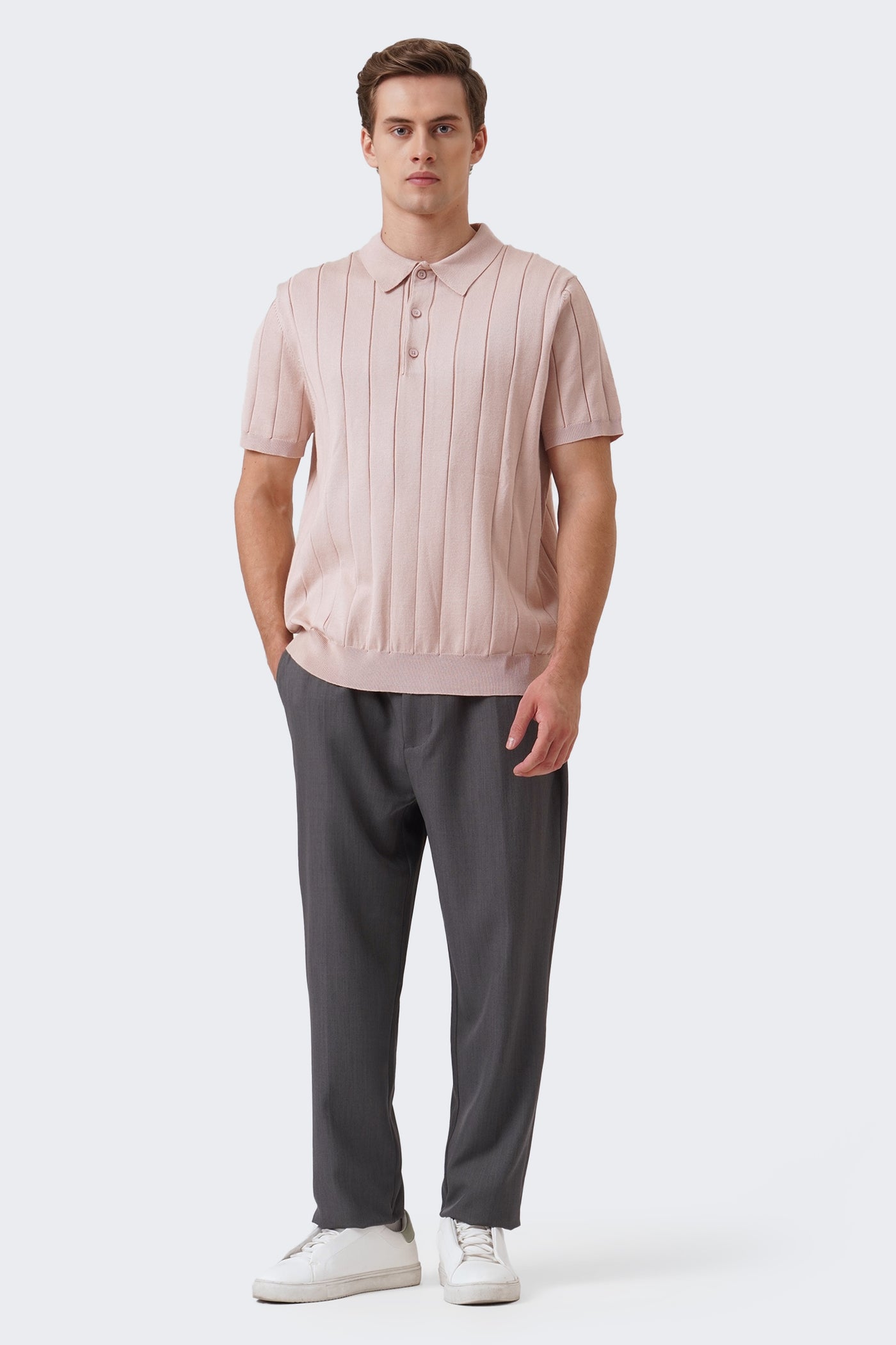 Men's Textured Ribbed Knit Polo with Hem Band - The New Standard