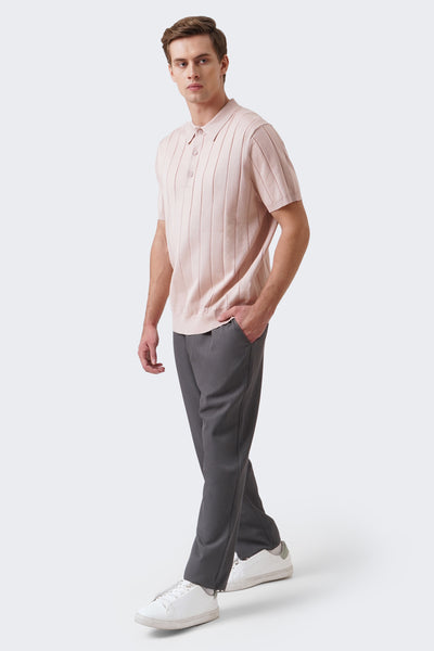 Men's Textured Ribbed Knit Polo with Hem Band - The New Standard