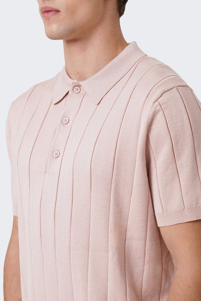 Men's Textured Ribbed Knit Polo with Hem Band - The New Standard