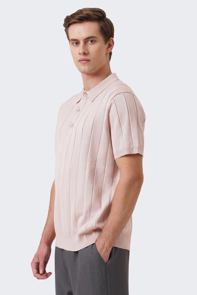 Men's Textured Ribbed Knit Polo with Hem Band - The New Standard