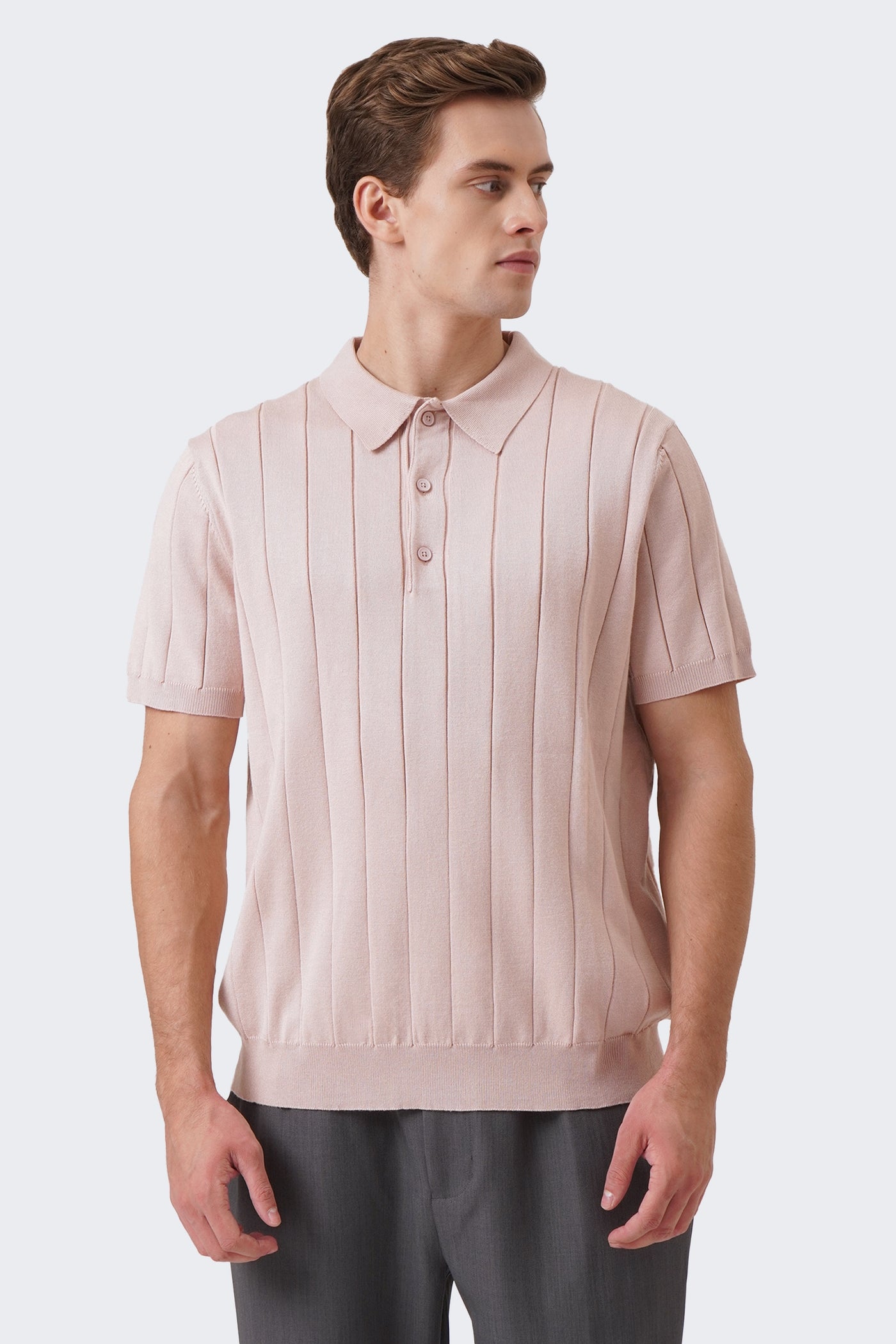 Men's Textured Ribbed Knit Polo with Hem Band - The New Standard