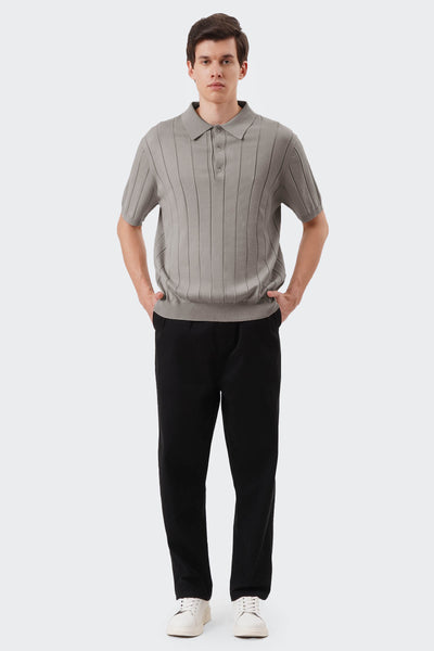 Men's Textured Ribbed Knit Polo with Hem Band - The New Standard