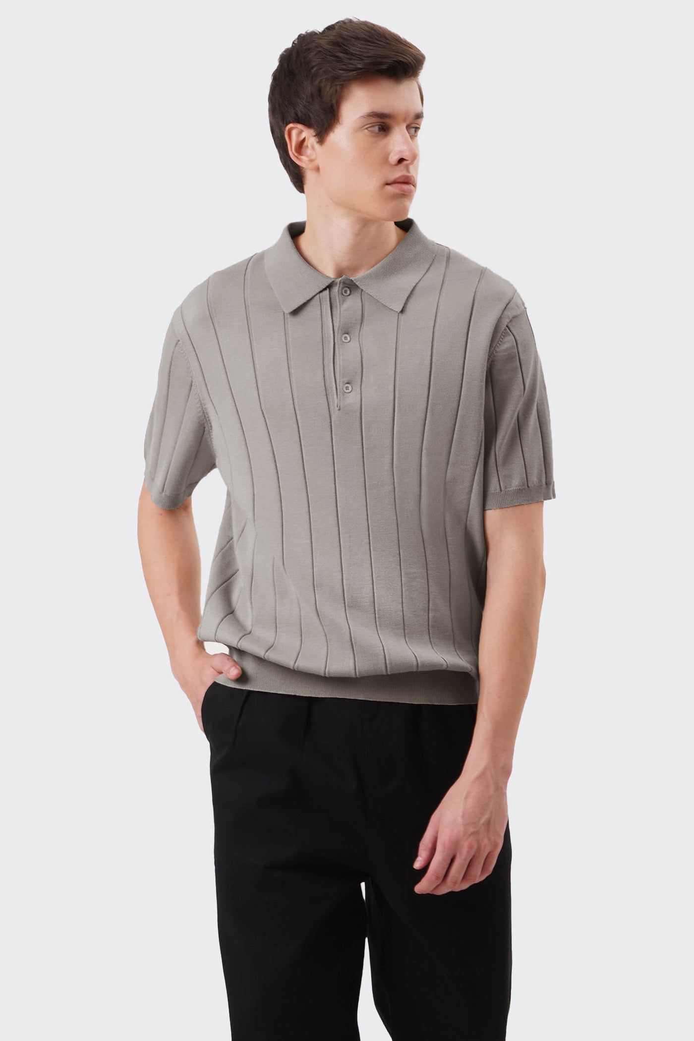 Men's Textured Ribbed Knit Polo with Hem Band - The New Standard