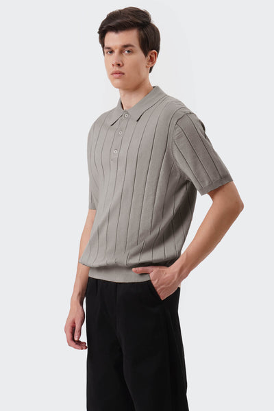 Men's Textured Ribbed Knit Polo with Hem Band - The New Standard