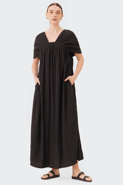 Women's Gathered Shoulder Yoke Maxi Dress