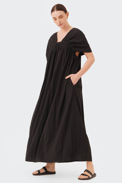 Women's Gathered Shoulder Yoke Maxi Dress