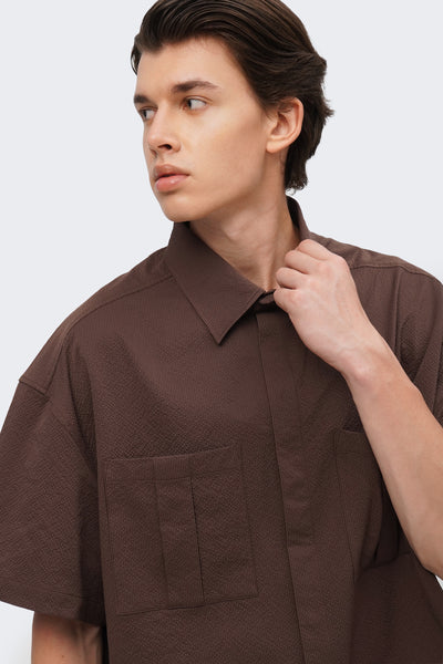 Men's Textured Shirt with Pleated Chest Pockets