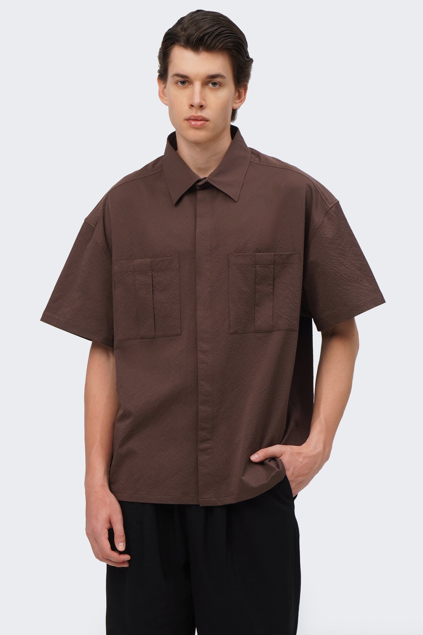 Men's Textured Shirt with Pleated Chest Pockets