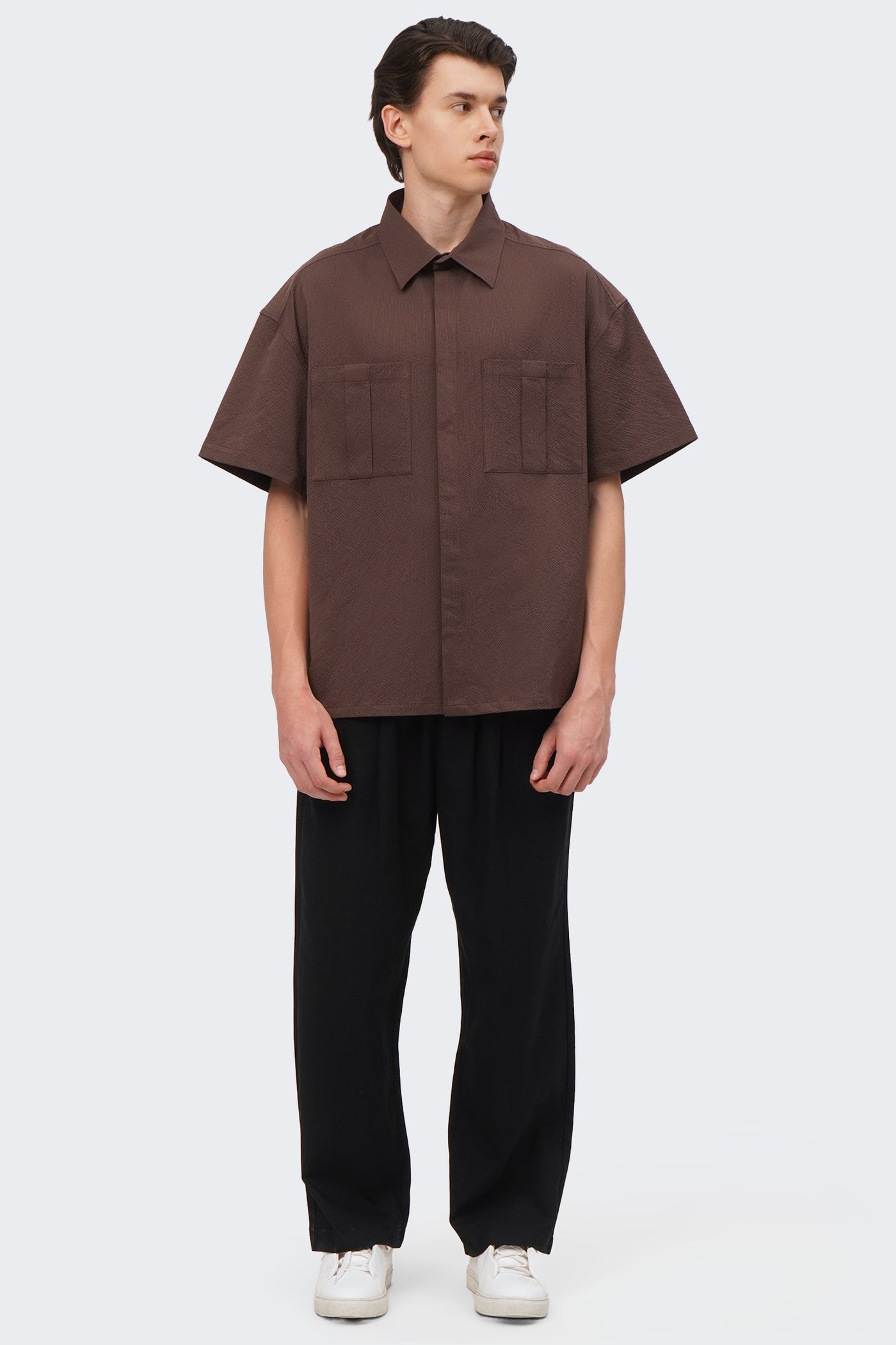 Men's Textured Shirt with Pleated Chest Pockets