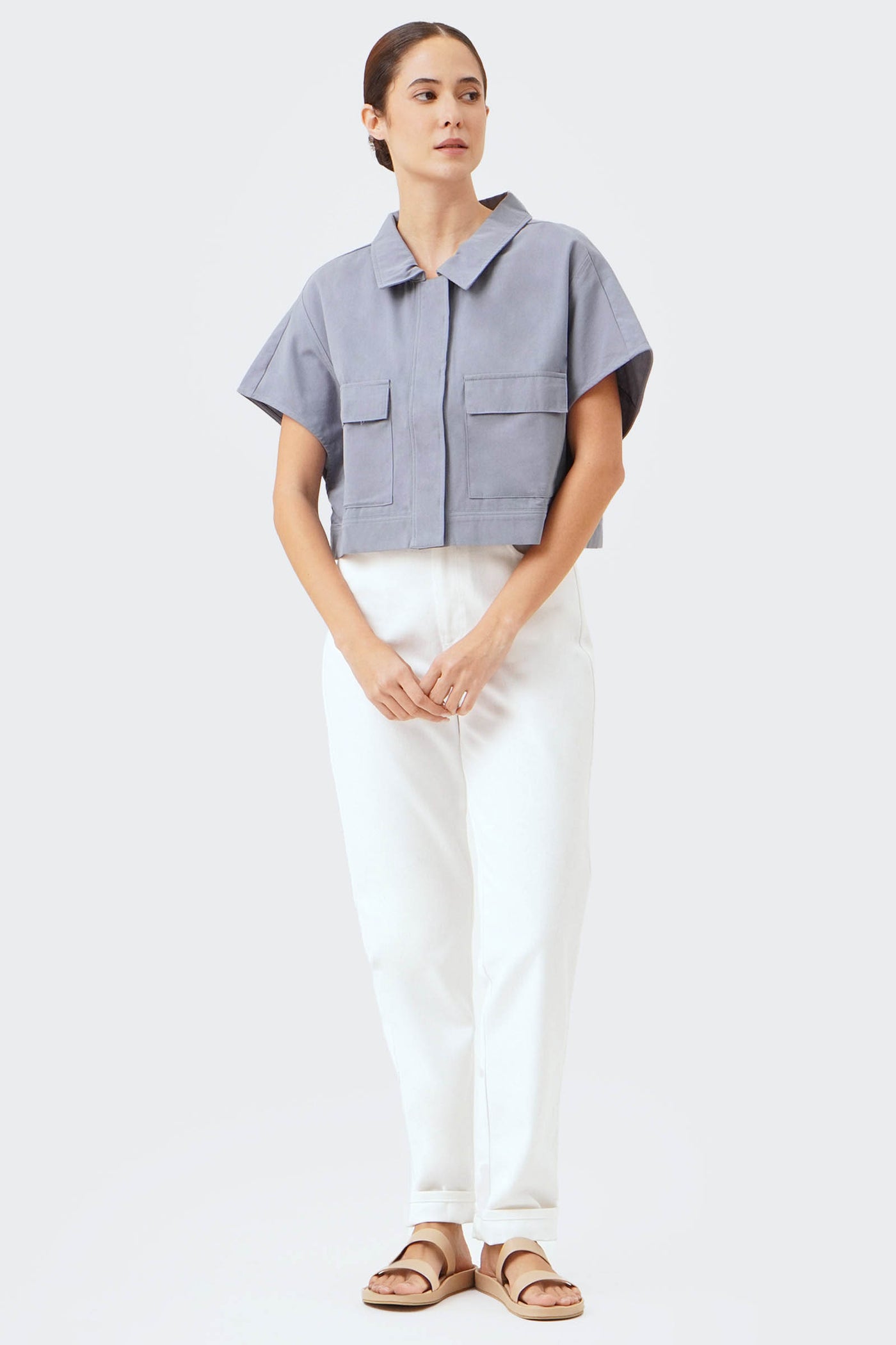 Women's Cropped Circle Shirt with Flap Pockets