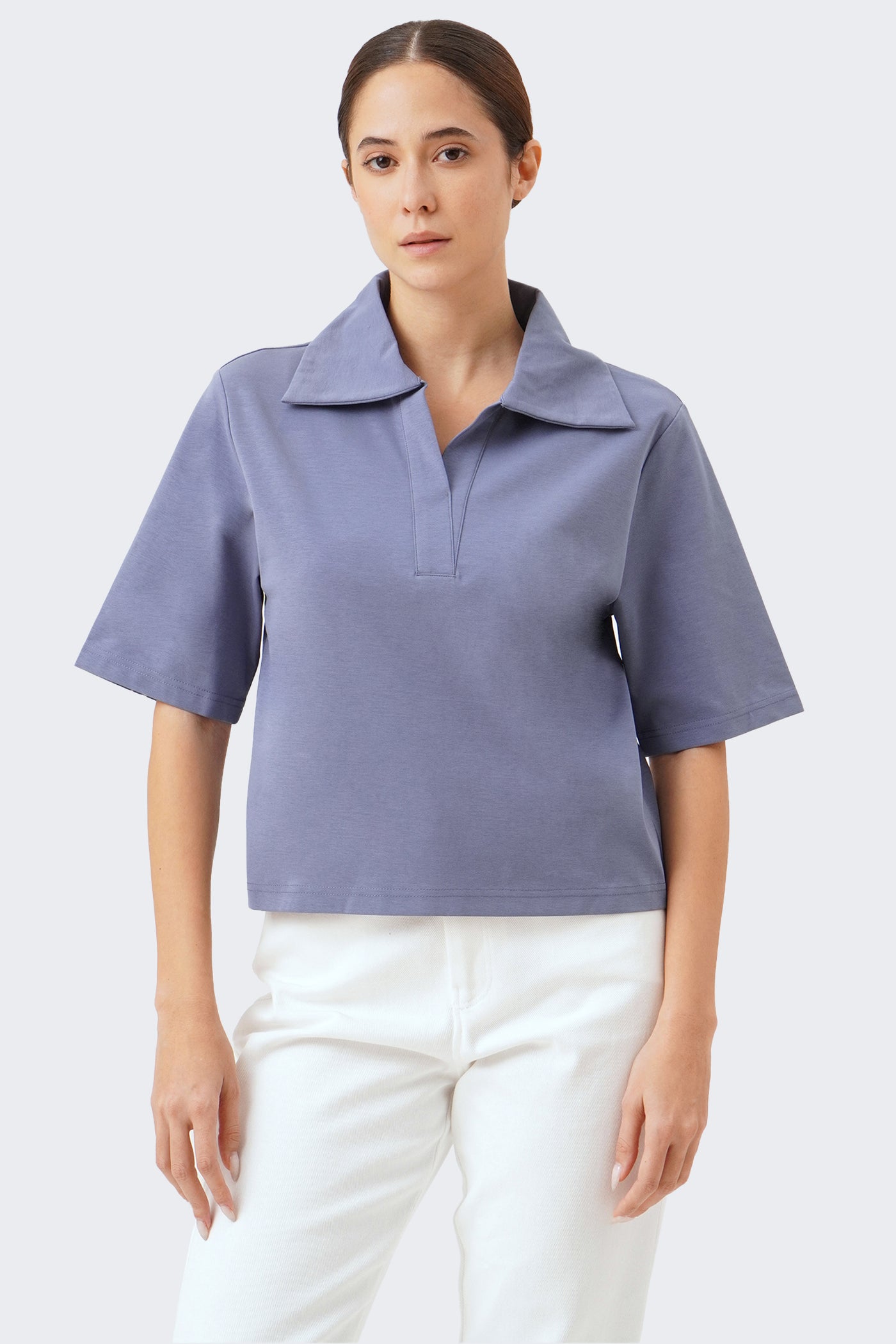 Women's Thick Placket Wide Sleeve Boxy Polo