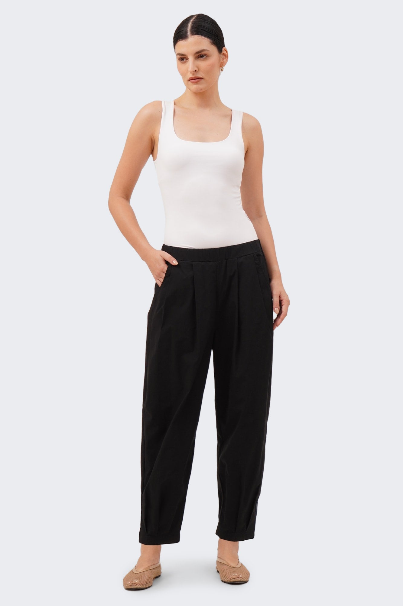 Women's Pull On Pants with Top and Bottom Pleats