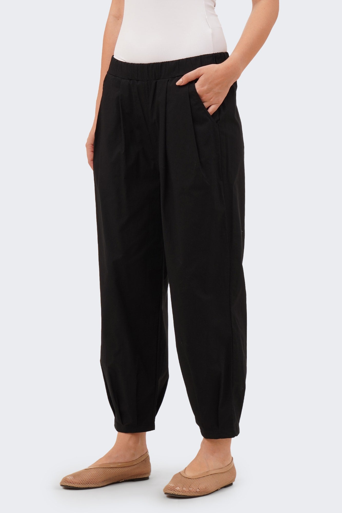 Women's Pull On Pants with Top and Bottom Pleats