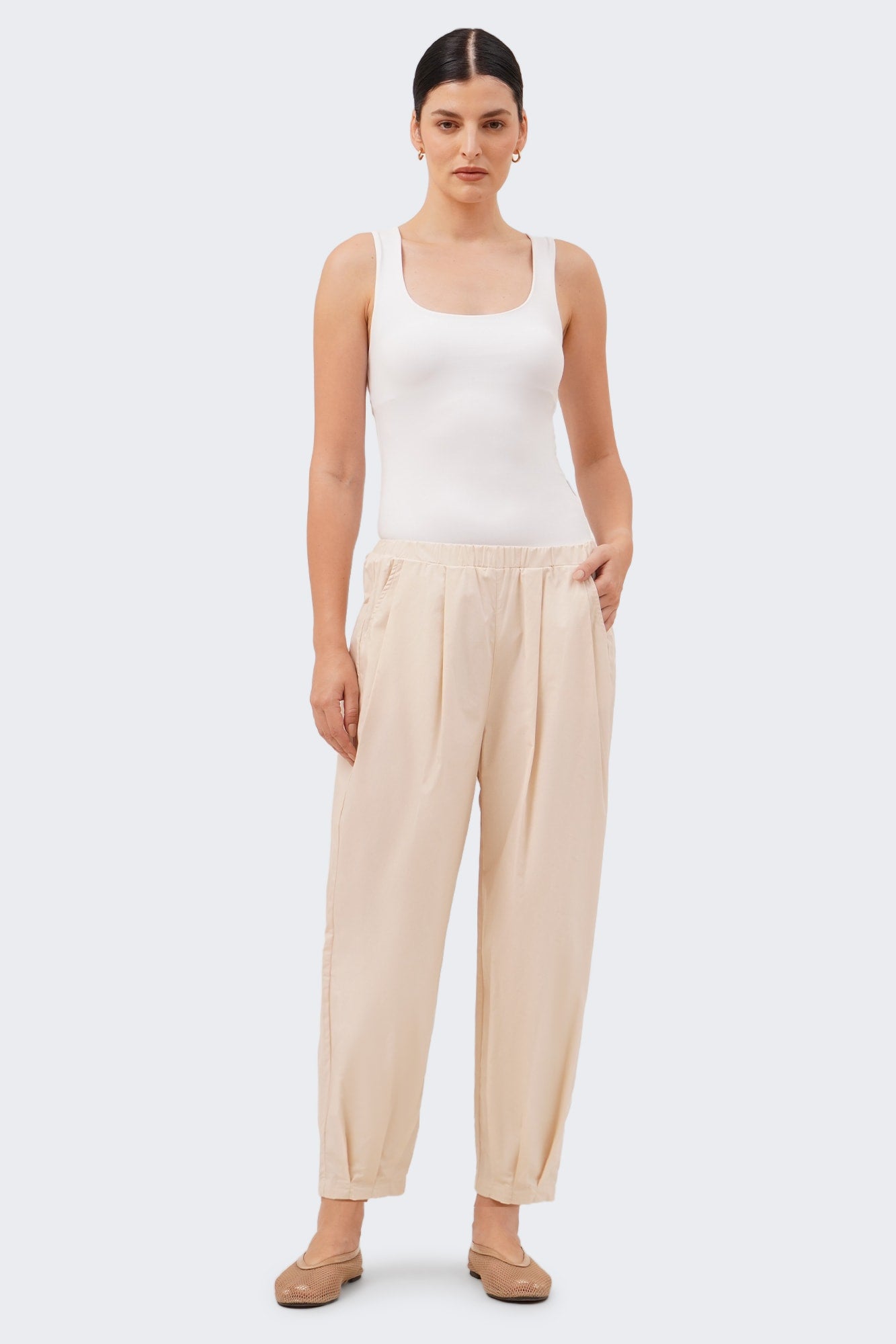 Women's Pull On Pants with Top and Bottom Pleats