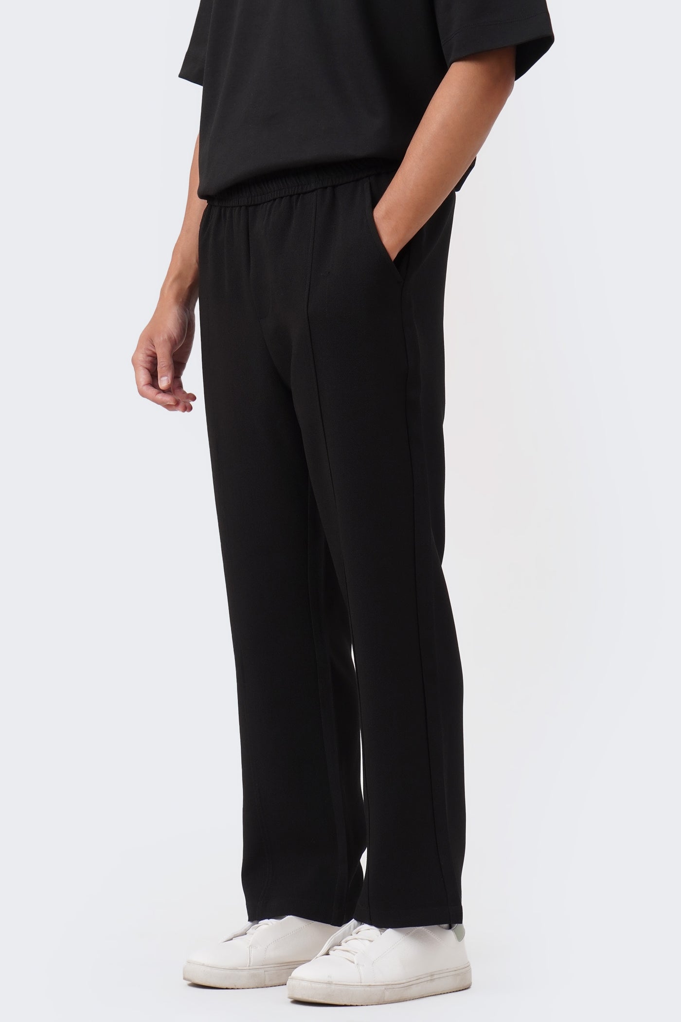 Men's Textured Pintuck Pull On Straight Trousers