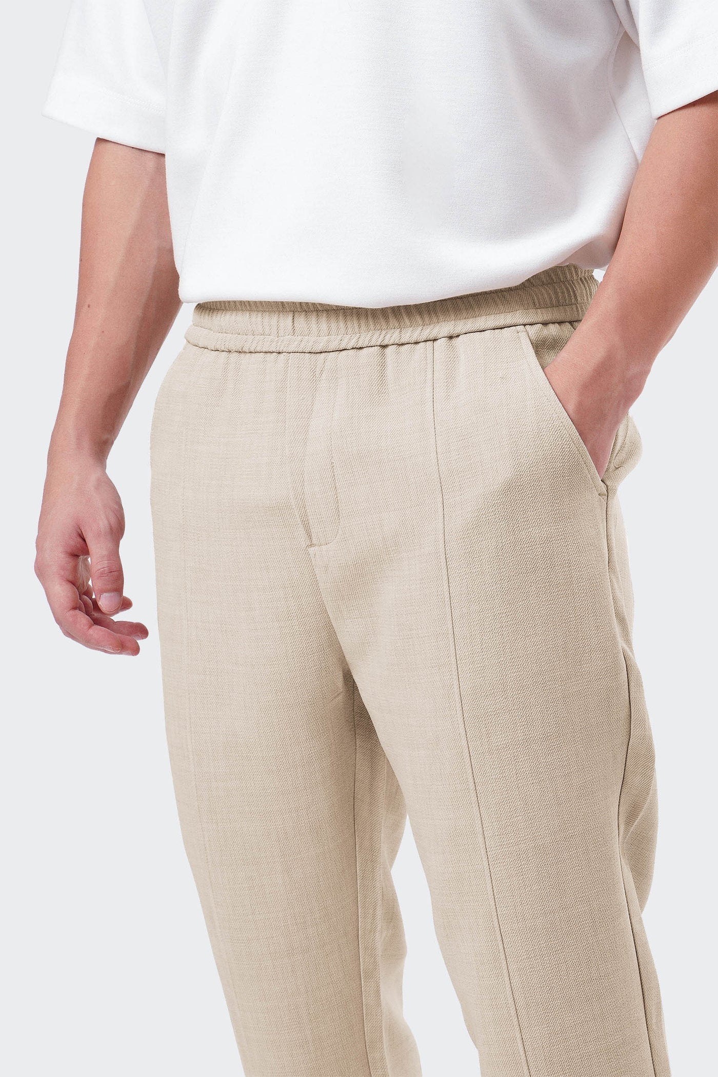 Men's Textured Pintuck Pull On Straight Trousers