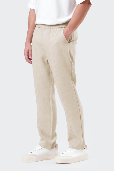 Men's Textured Pintuck Pull On Straight Trousers