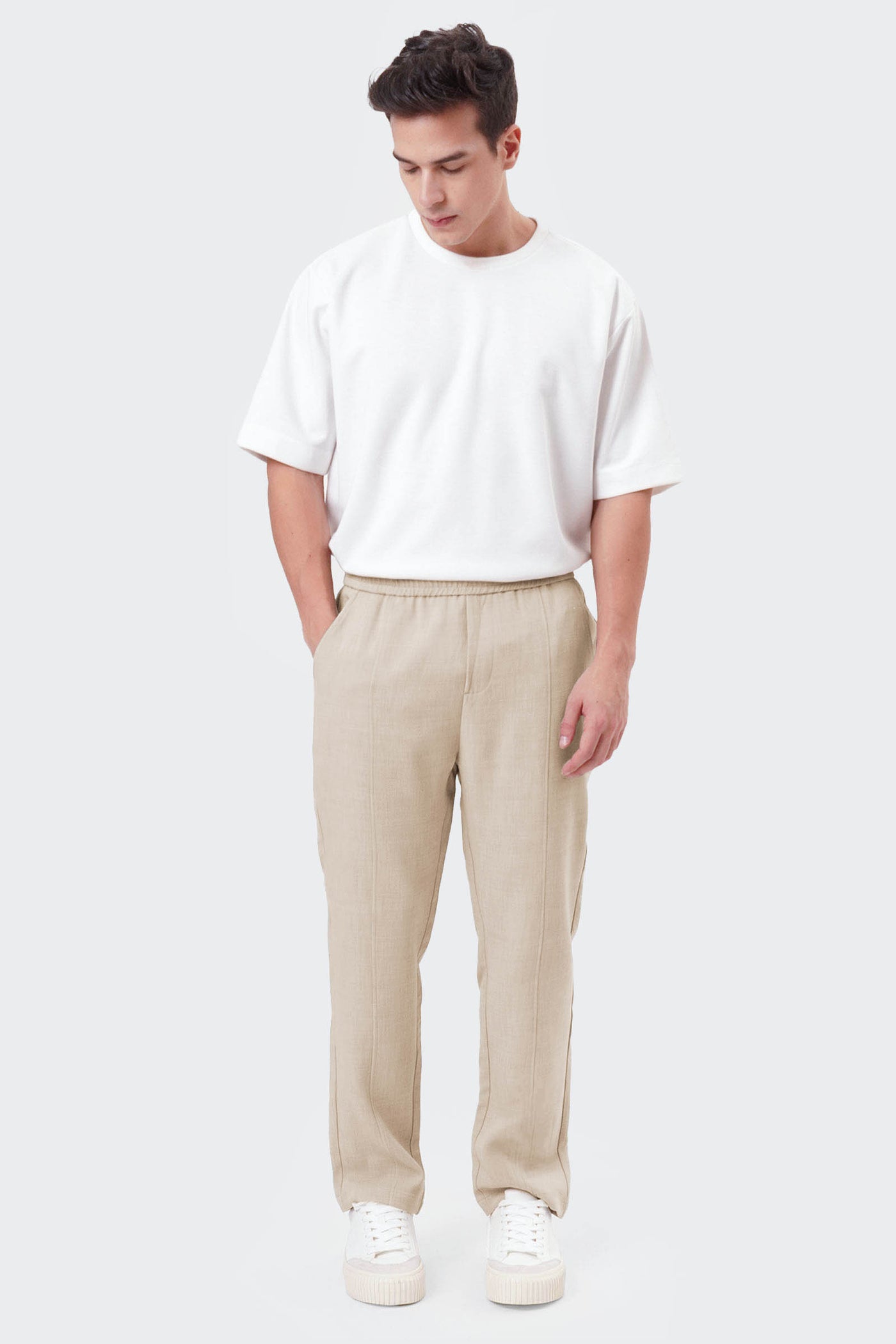 Men's Textured Pintuck Pull On Straight Trousers