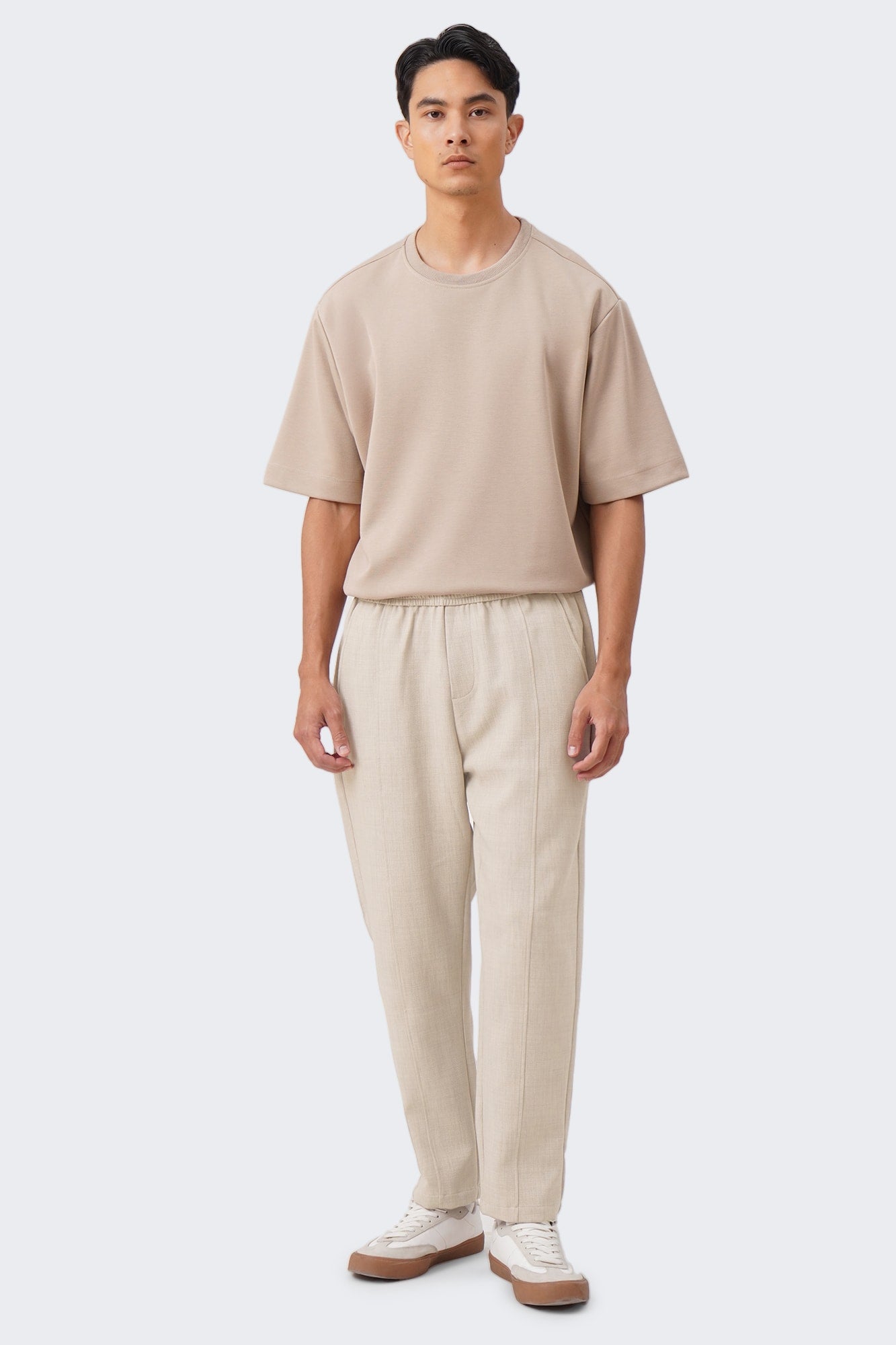 Men's Textured Pintuck Pull On Straight Trousers