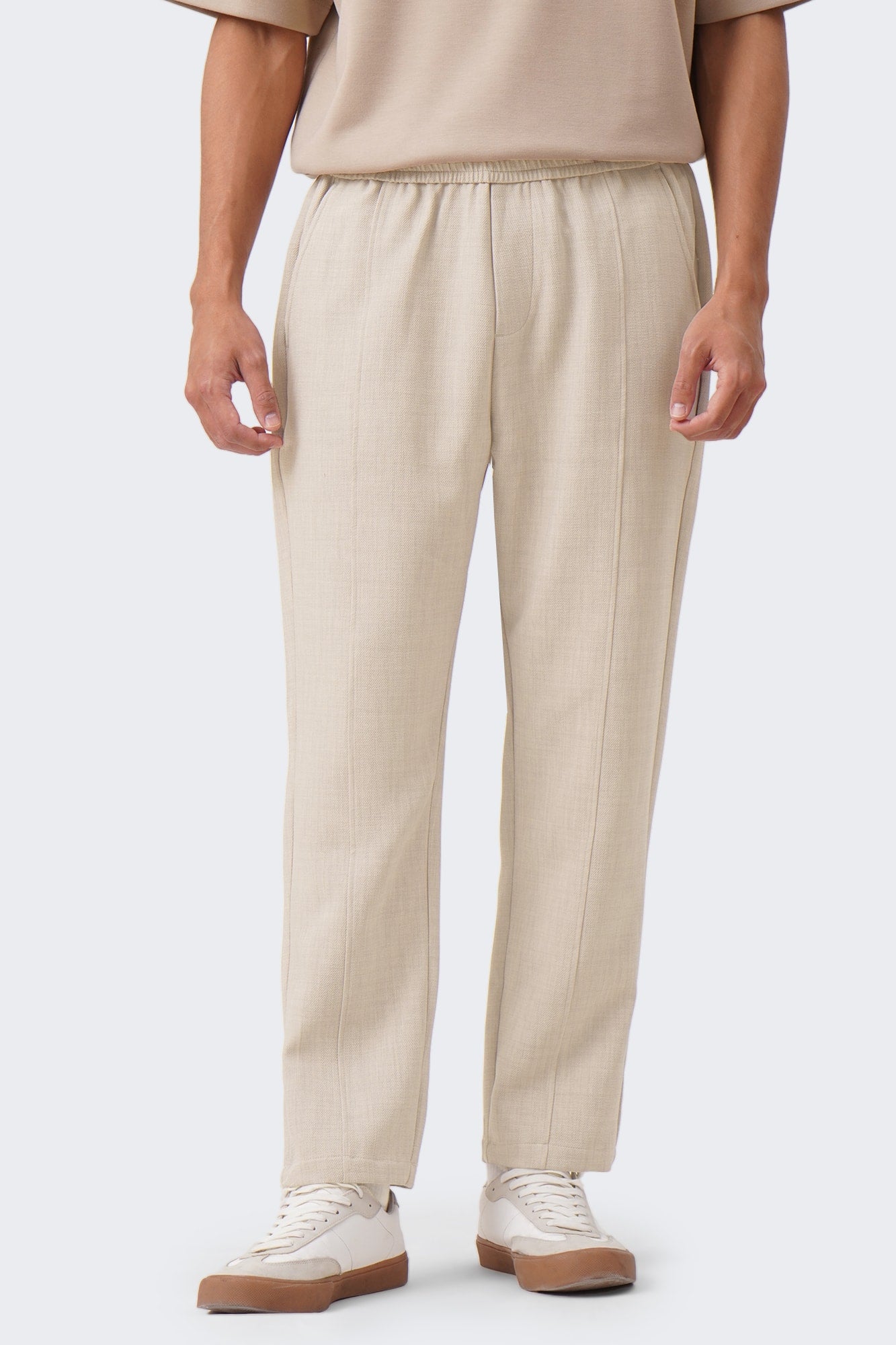 Men's Textured Pintuck Pull On Straight Trousers