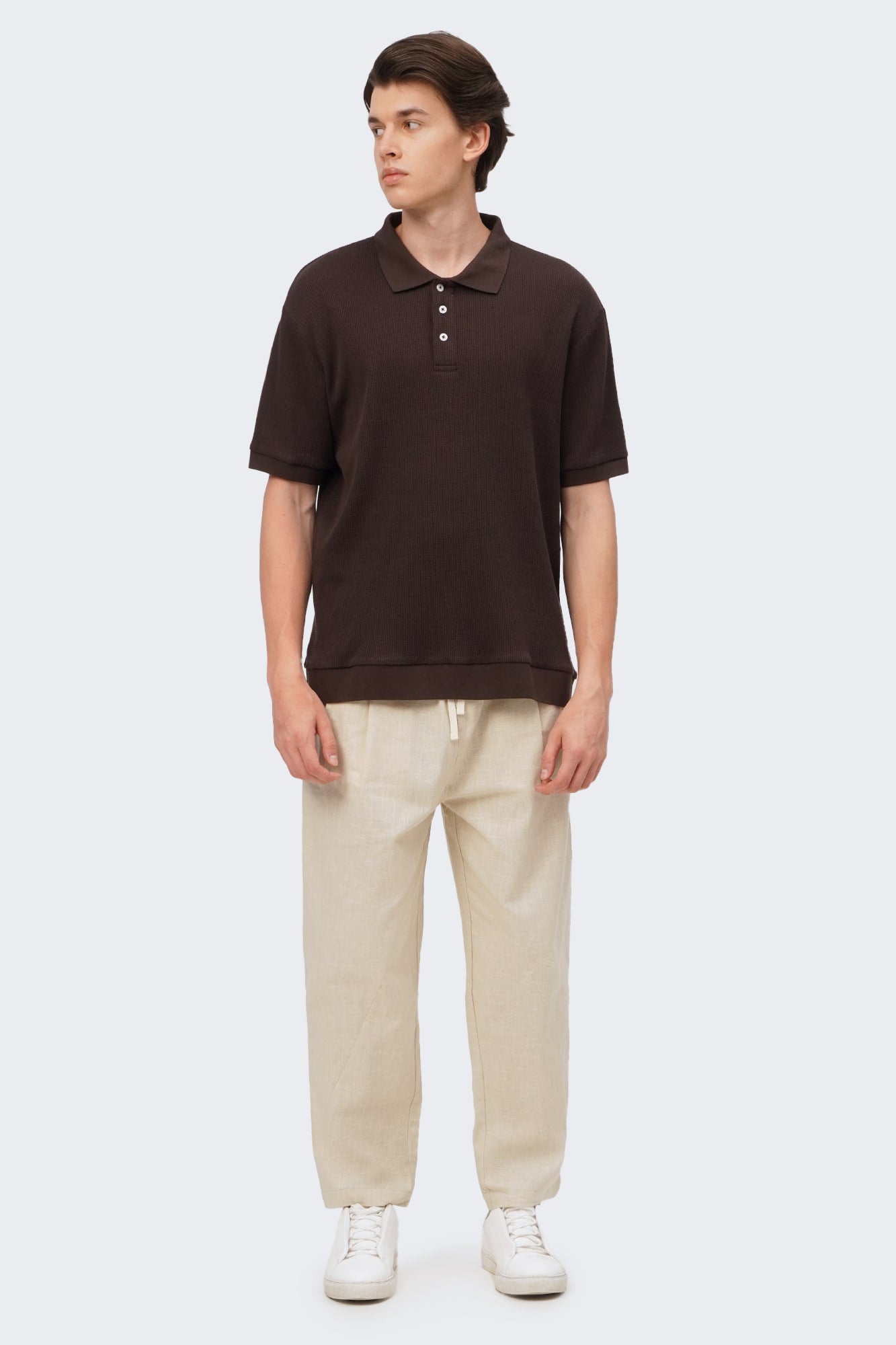 Men's Waffle Polo with Hem Band