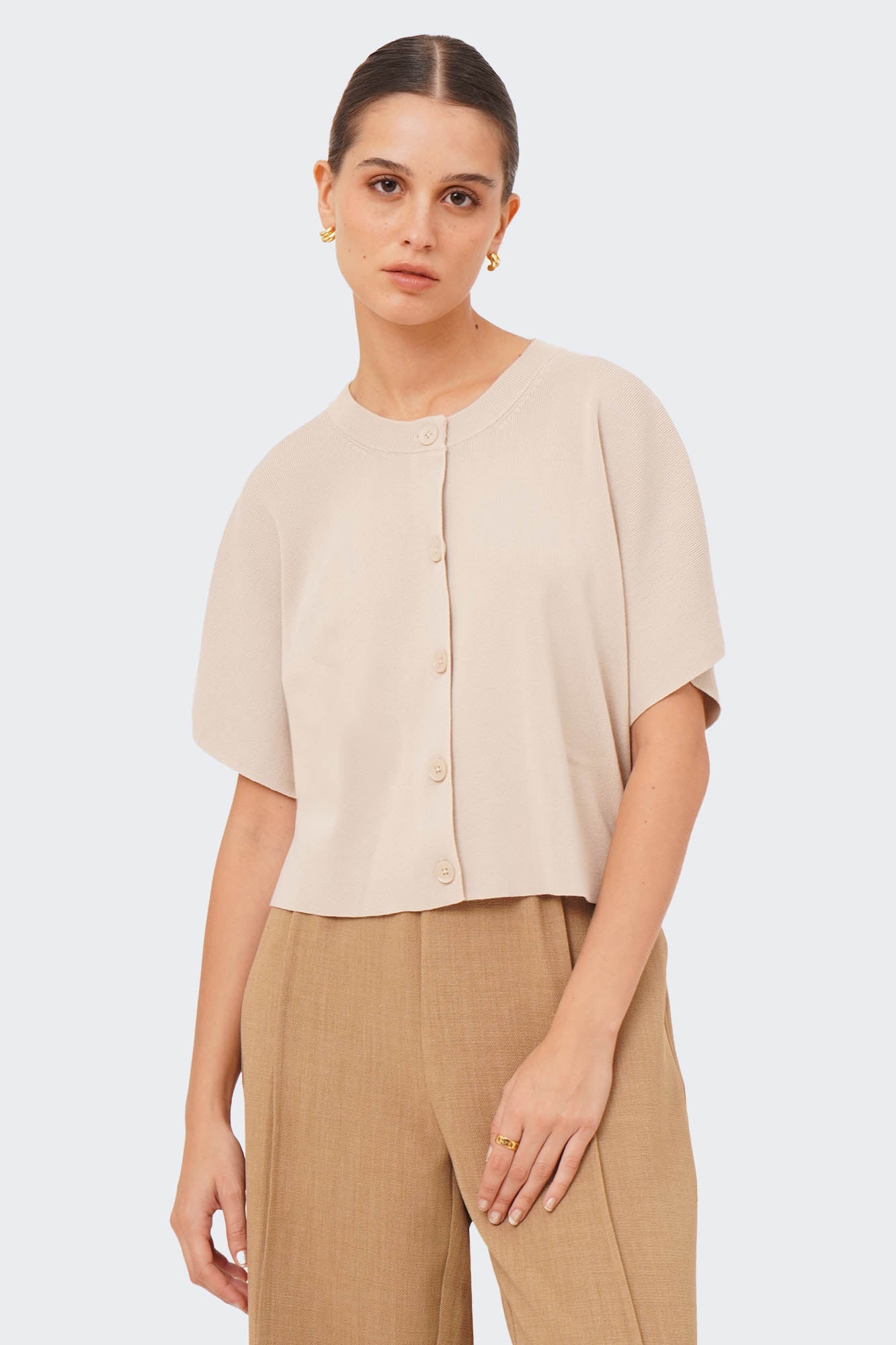 Women's Button Up Dolman Sleeve Knit Shirt