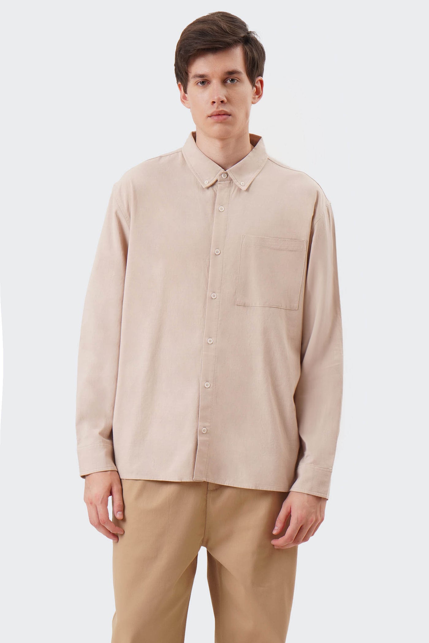 Men's Long Sleeve Linen Shirt with Patch Pocket