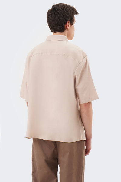 Men's Short Sleeve Linen Shirt with Patch Pocket