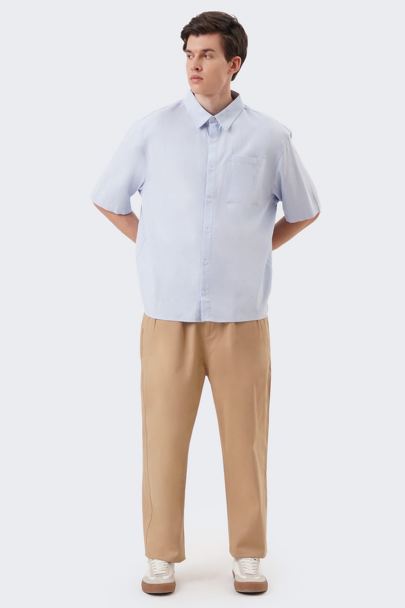Men's Short Sleeve Linen Shirt with Patch Pocket