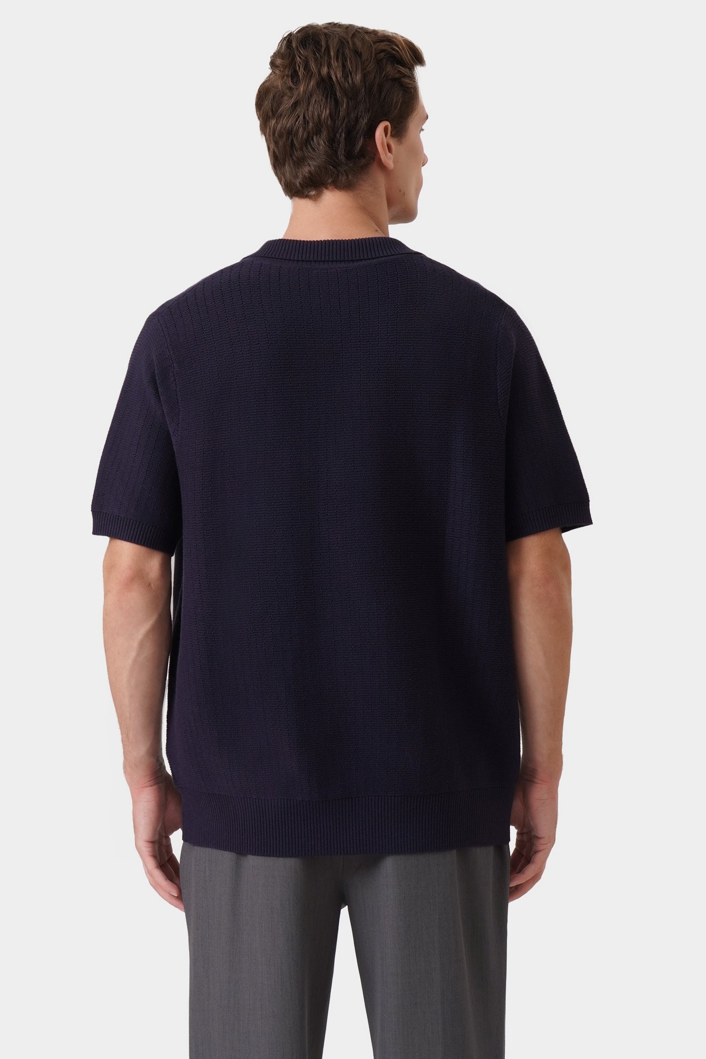 Men's Textured Knit Open Placket Polo