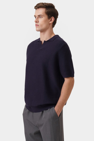 Men's Textured Knit Open Placket Polo