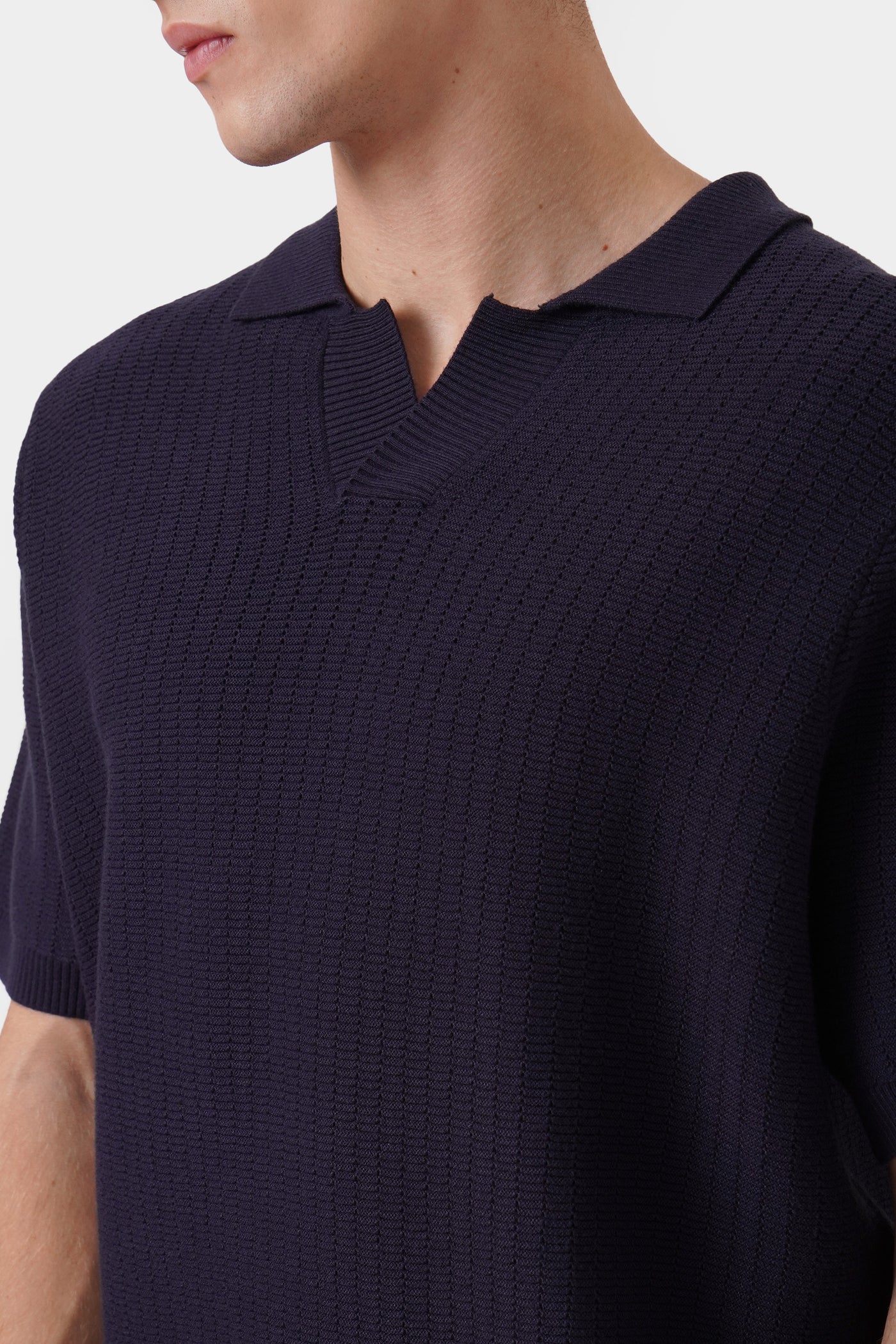 Men's Textured Knit Open Placket Polo