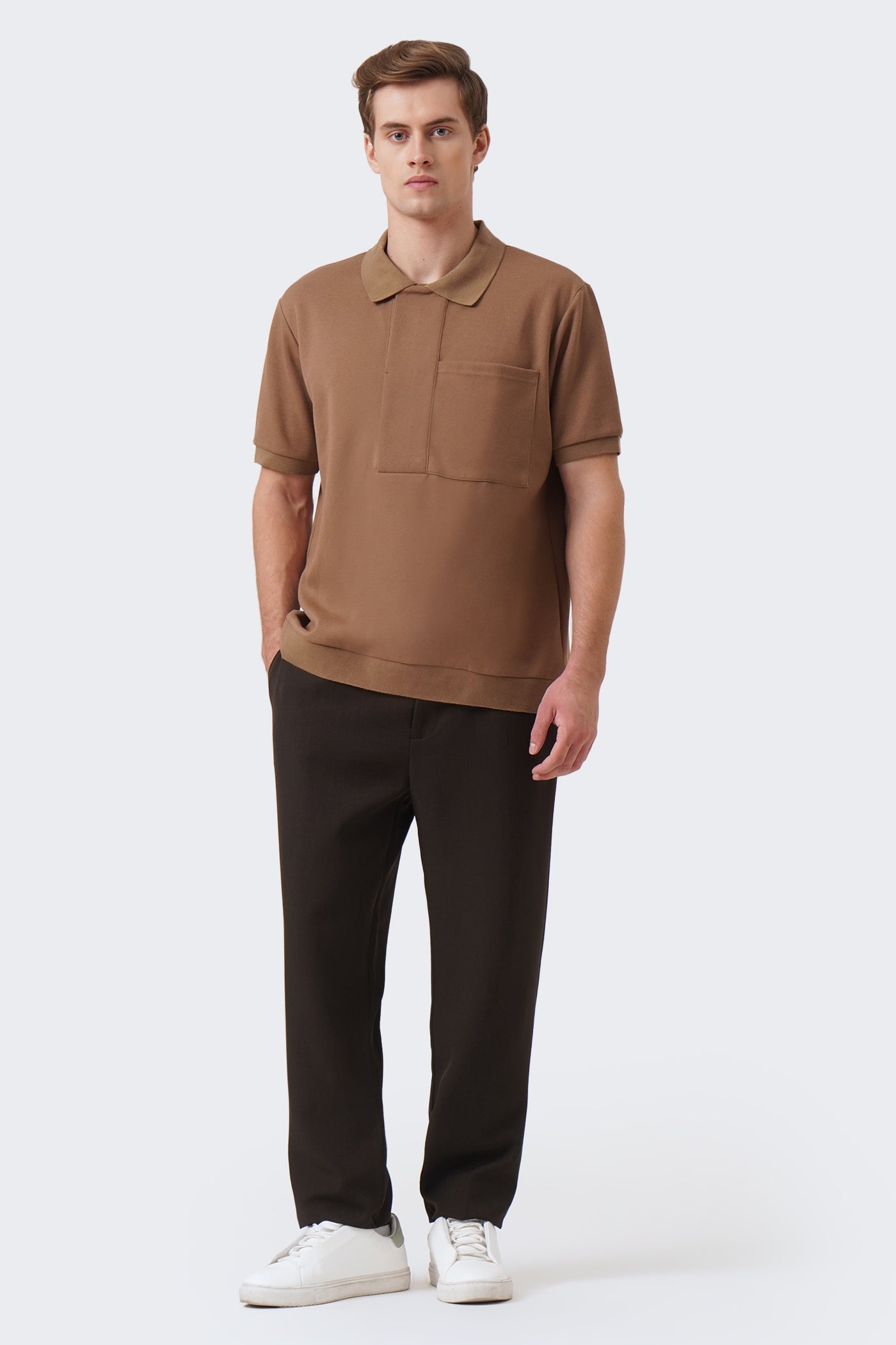 Men's Wide Placket Polo with Pocket