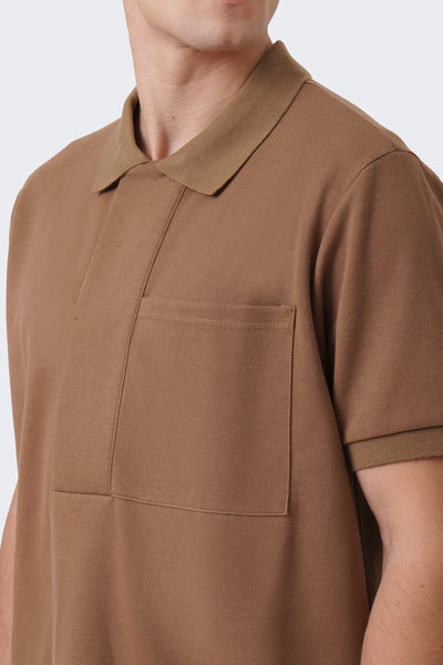 Men's Wide Placket Polo with Pocket