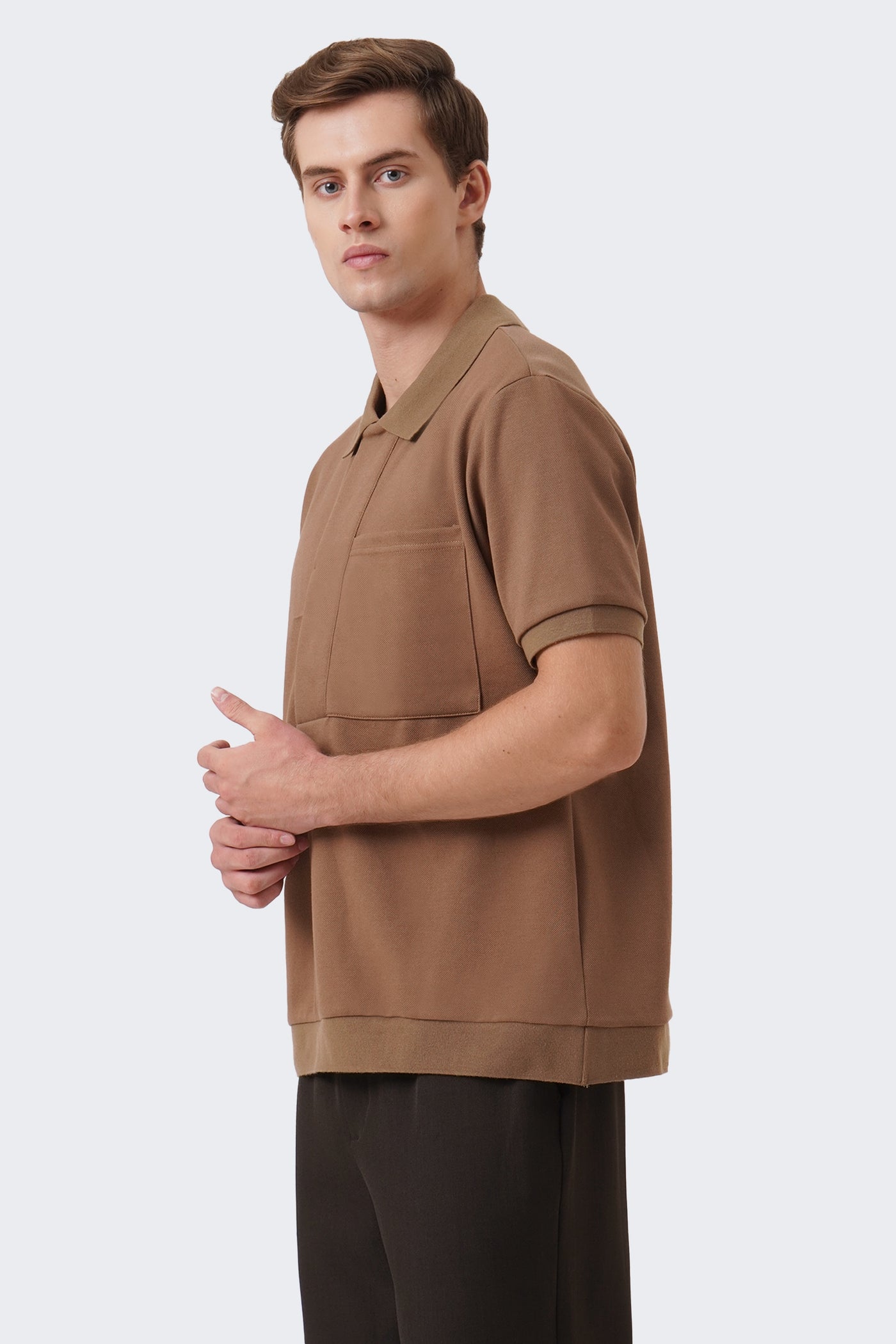 Men's Wide Placket Polo with Pocket