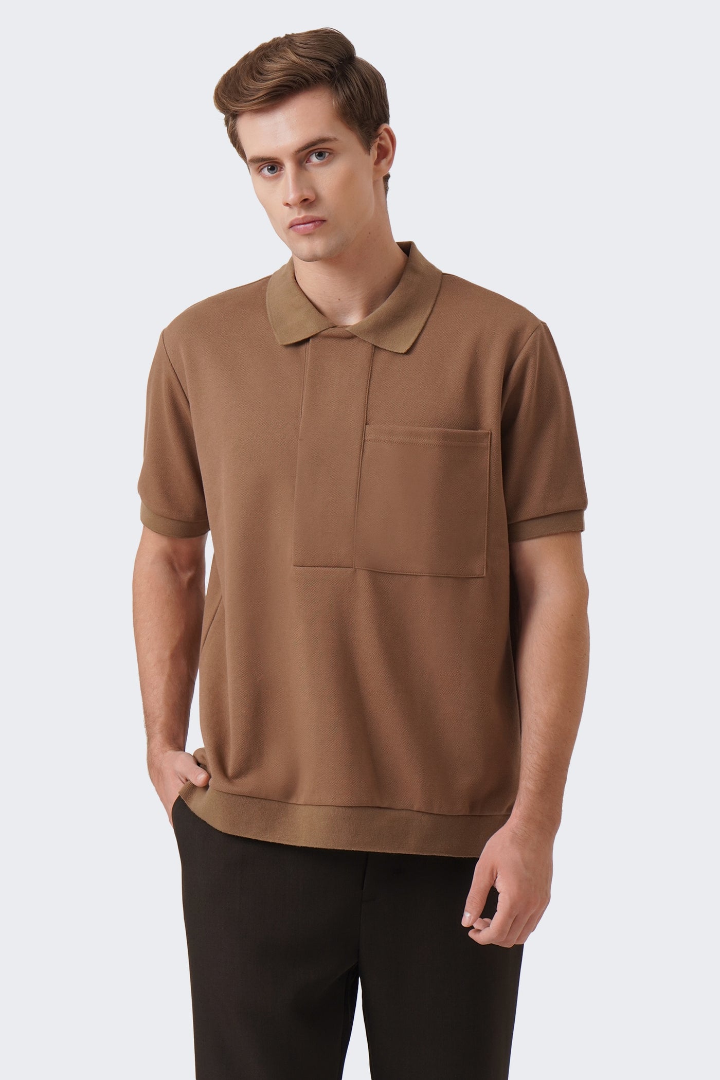 Men's Wide Placket Polo with Pocket