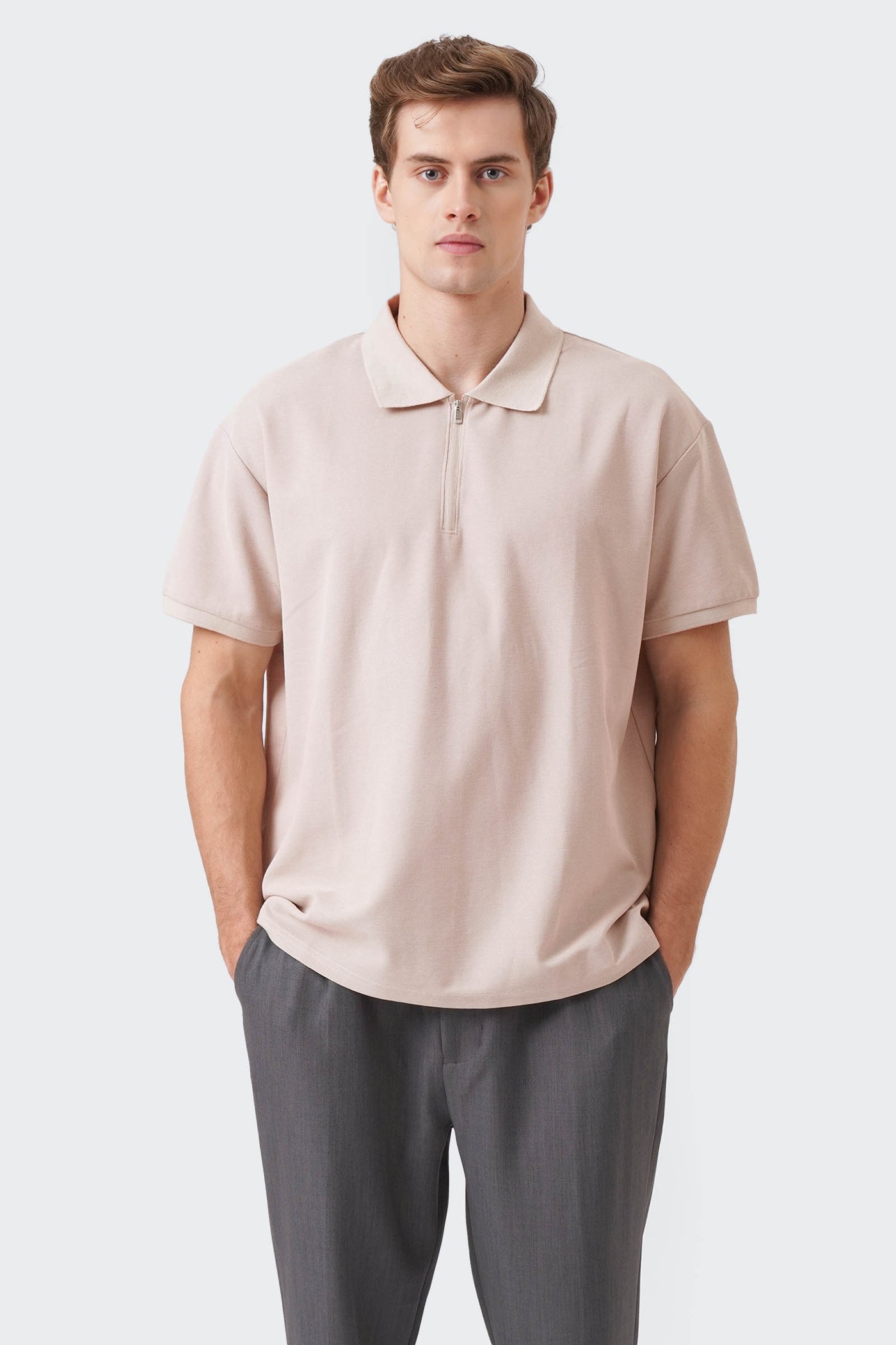 Men's Textured Zip Polo