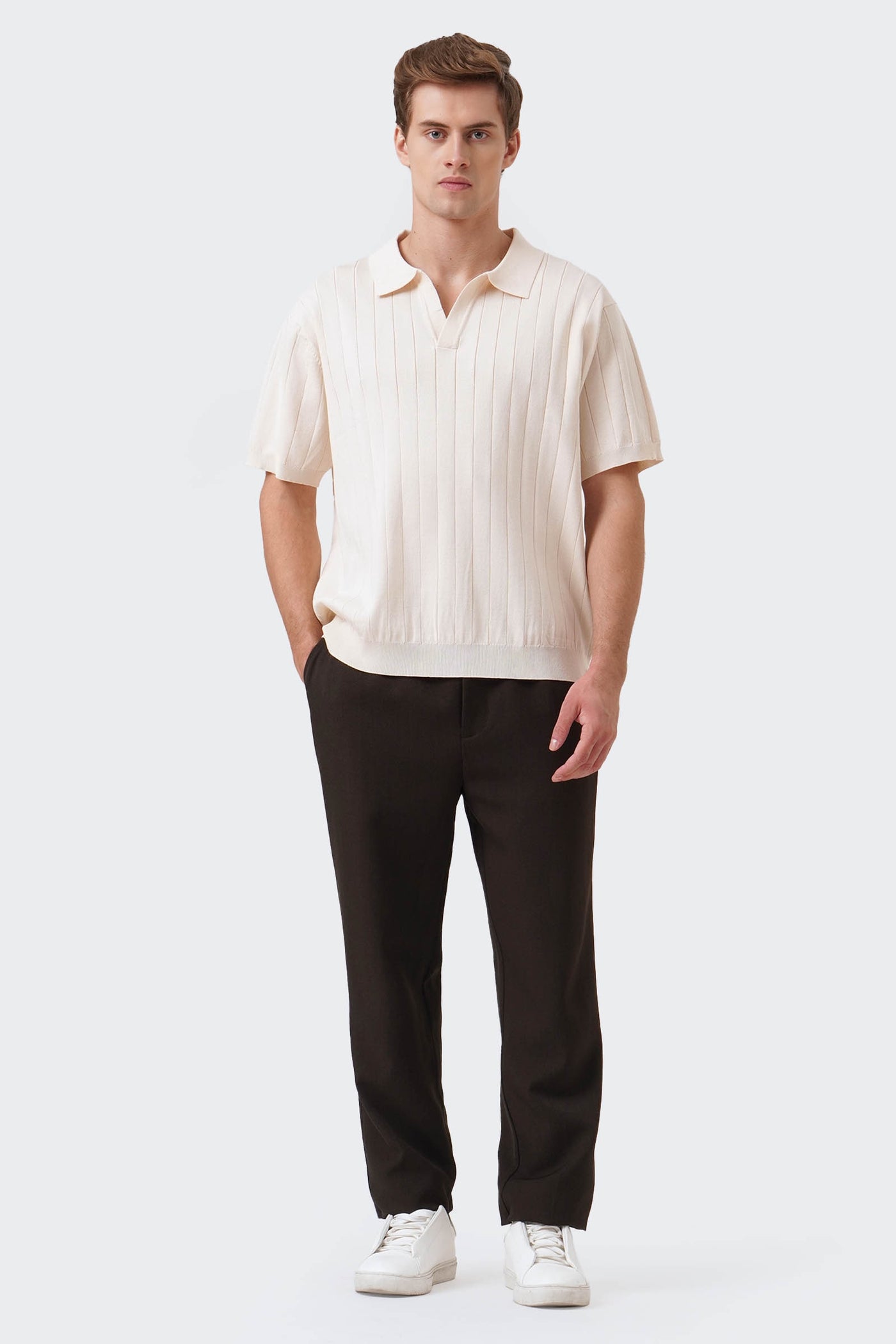 Men's Wide Rib Knit Polo with Hemband