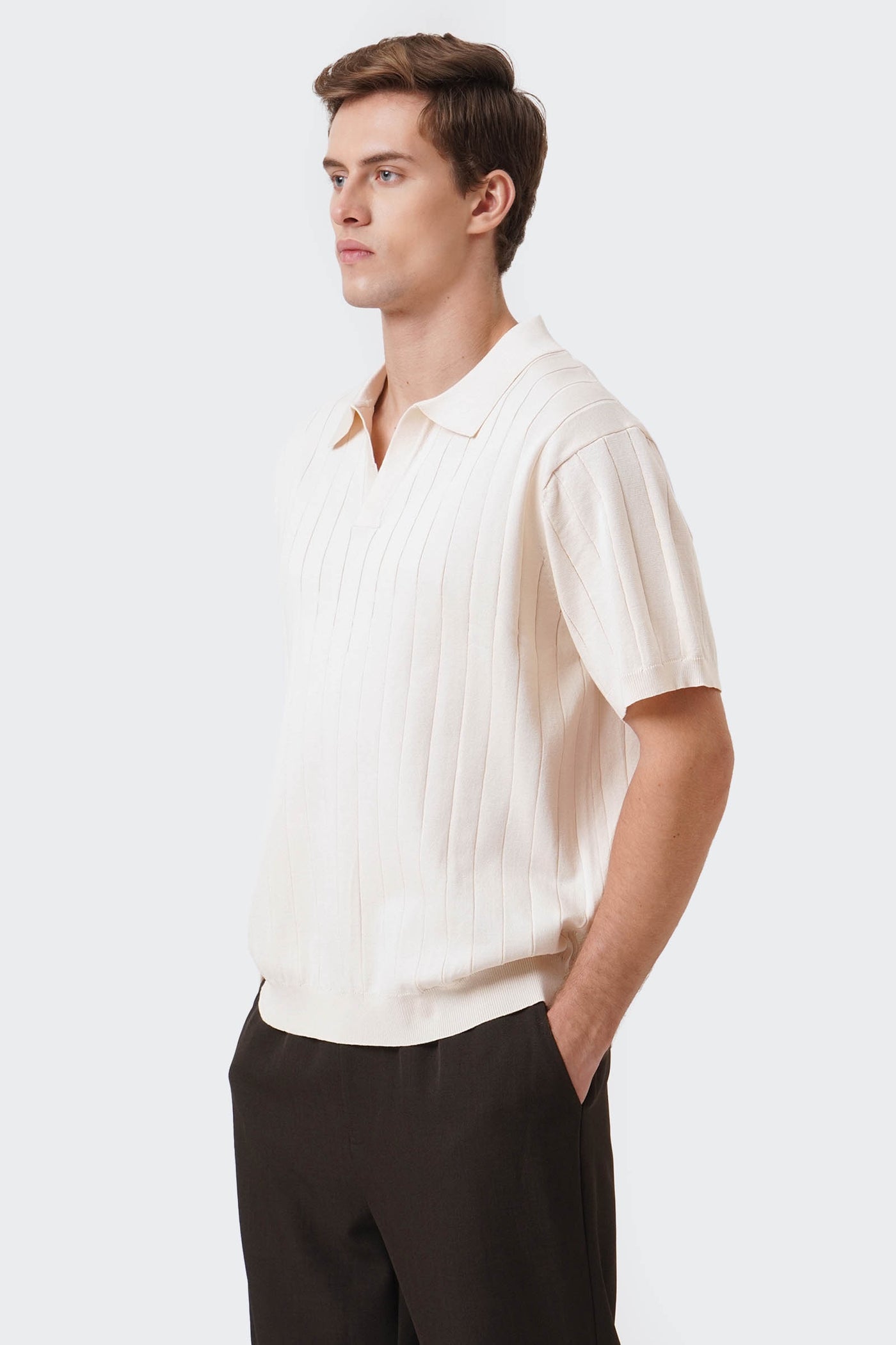 Men's Wide Rib Knit Polo with Hemband