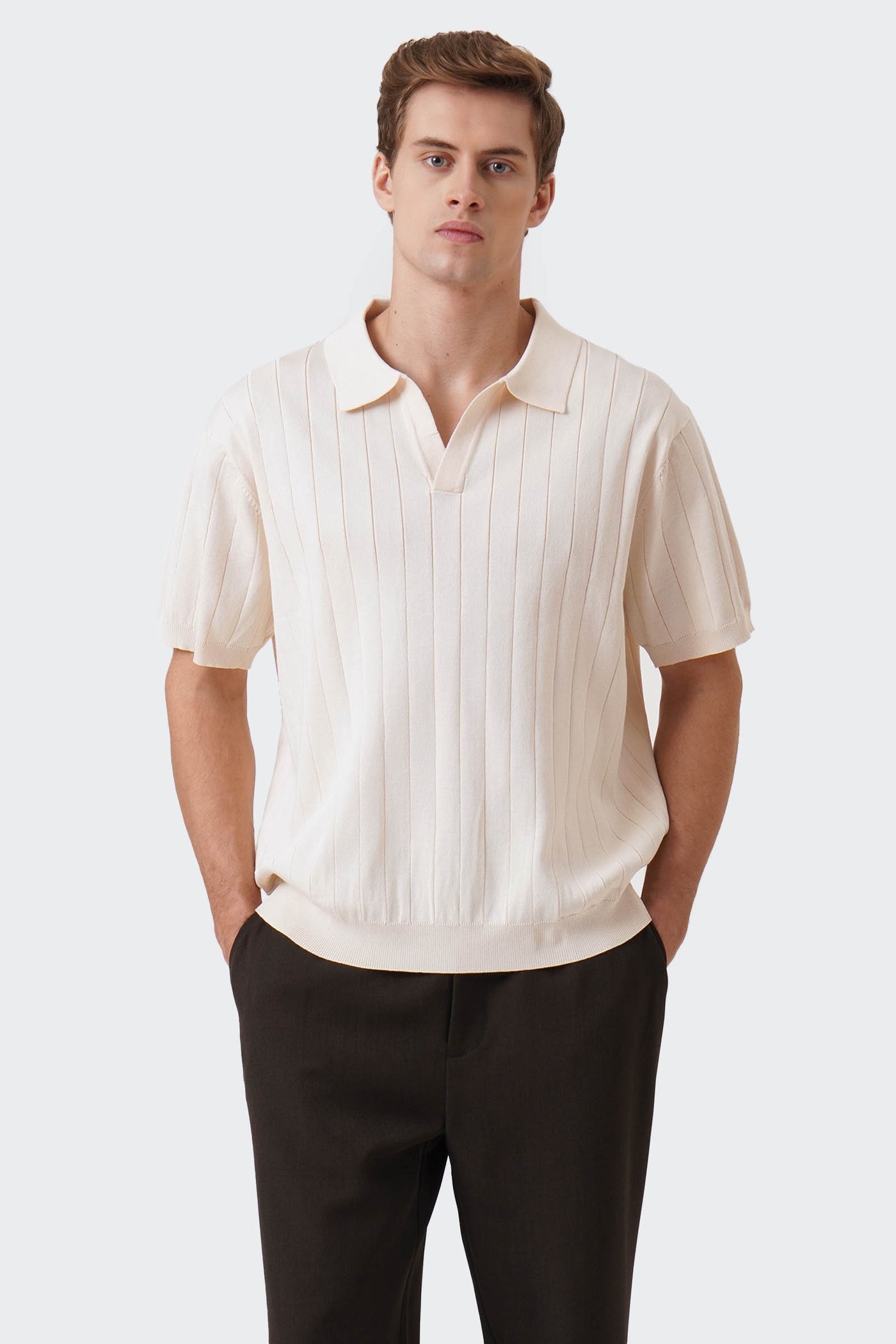 Men's Wide Rib Knit Polo with Hemband