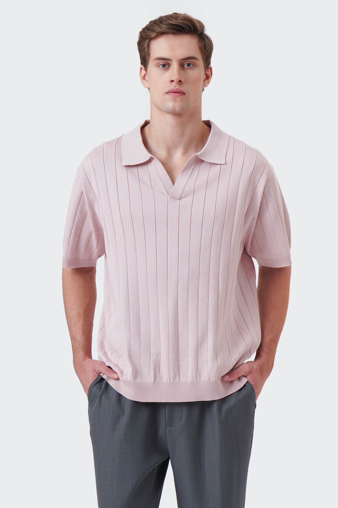 Men's Wide Rib Knit Polo with Hemband