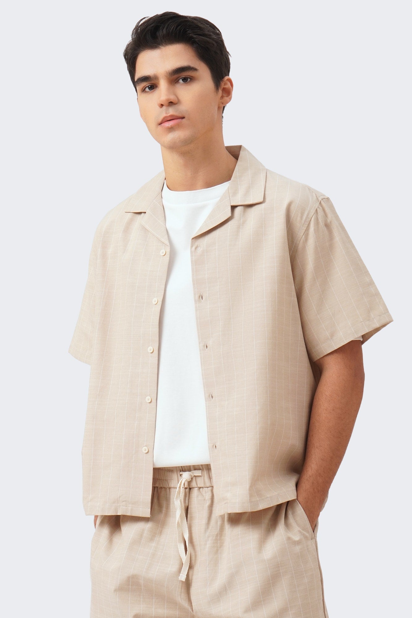 Men's Striped Linen Blend Short Sleeve Shirt