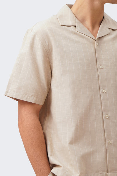 Men's Striped Linen Blend Short Sleeve Shirt