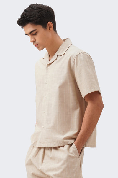 Men's Striped Linen Blend Short Sleeve Shirt