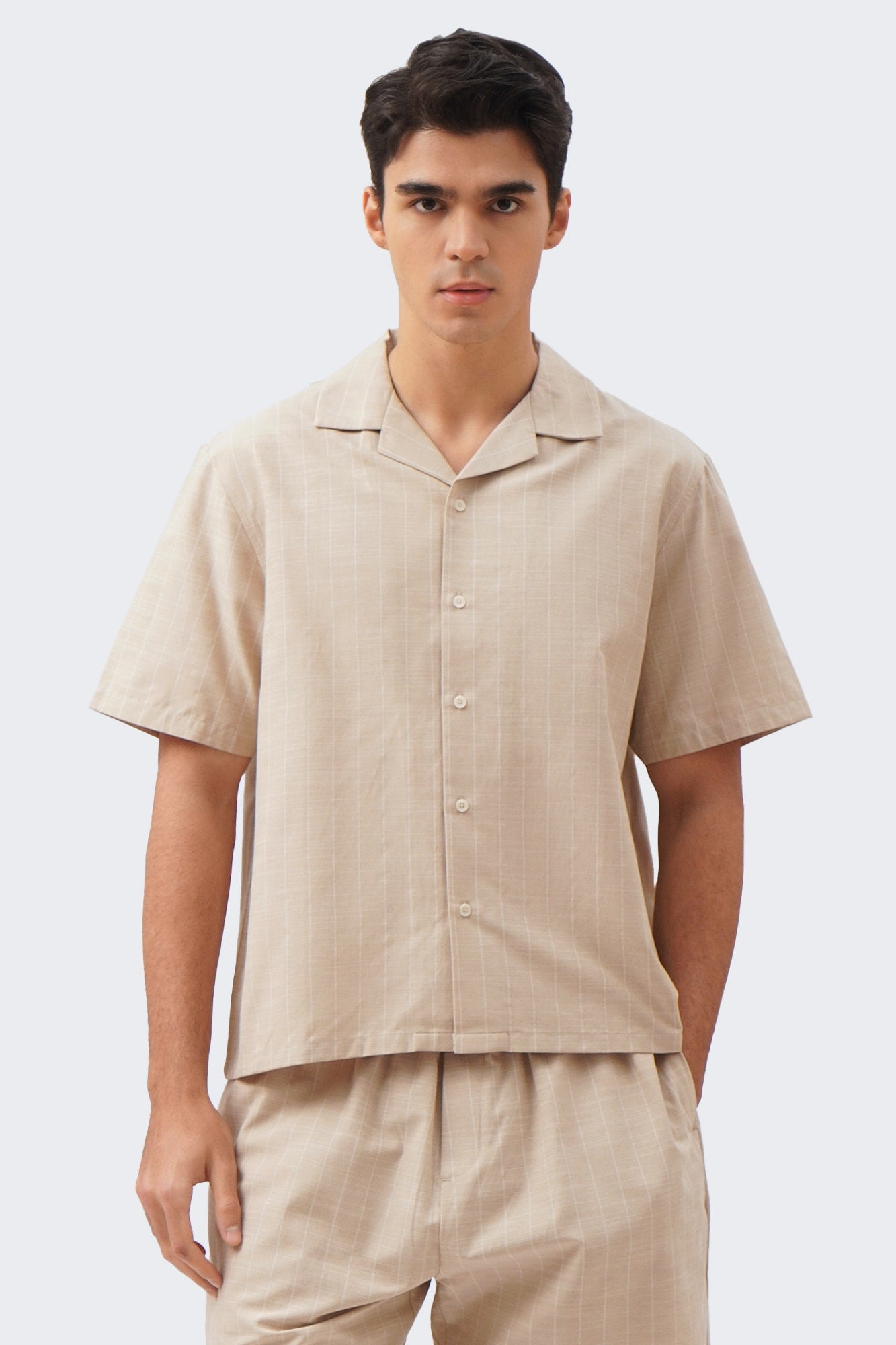 Men's Striped Linen Blend Short Sleeve Shirt