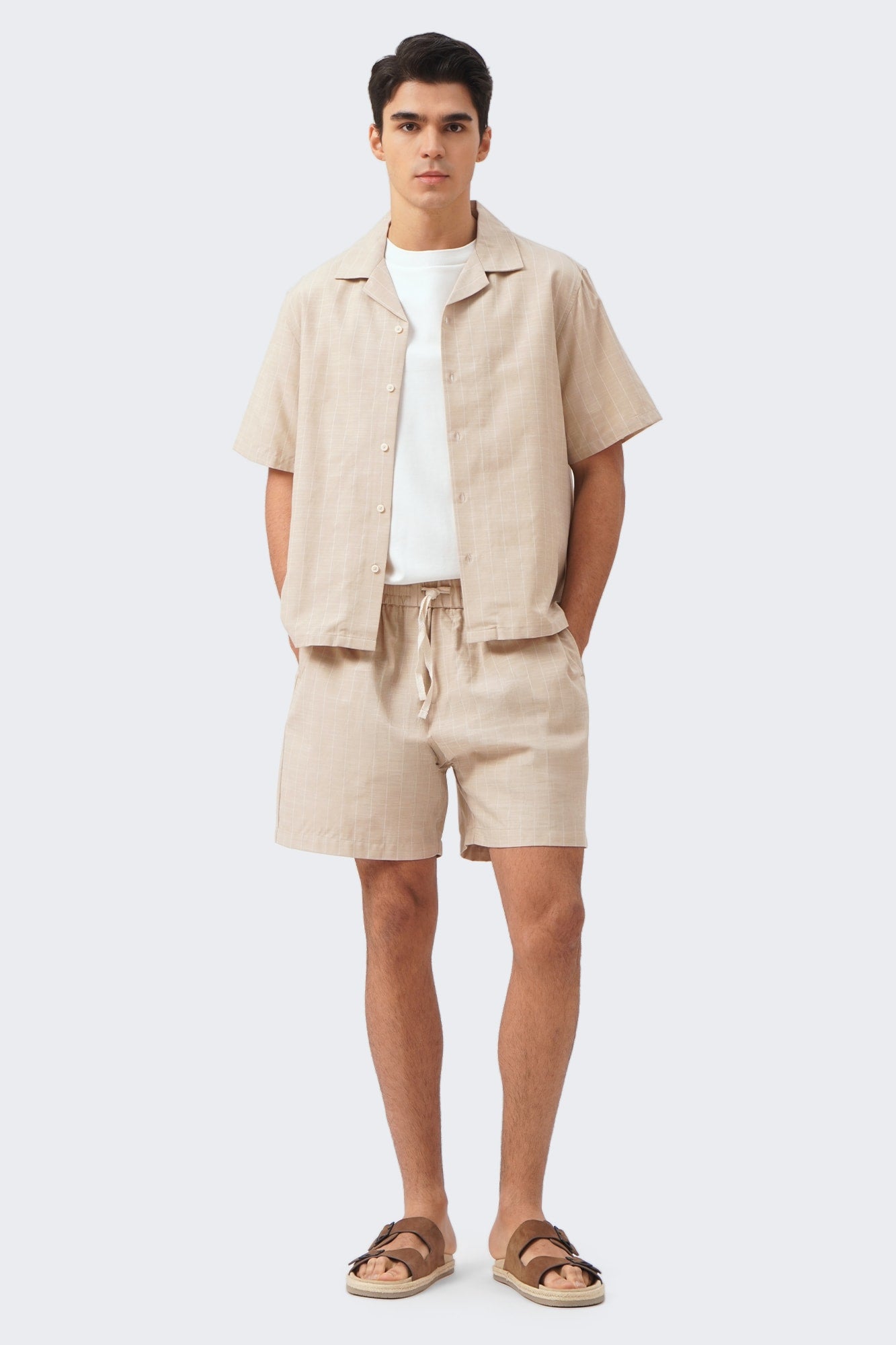 Men's Striped Linen Pull On Shorts