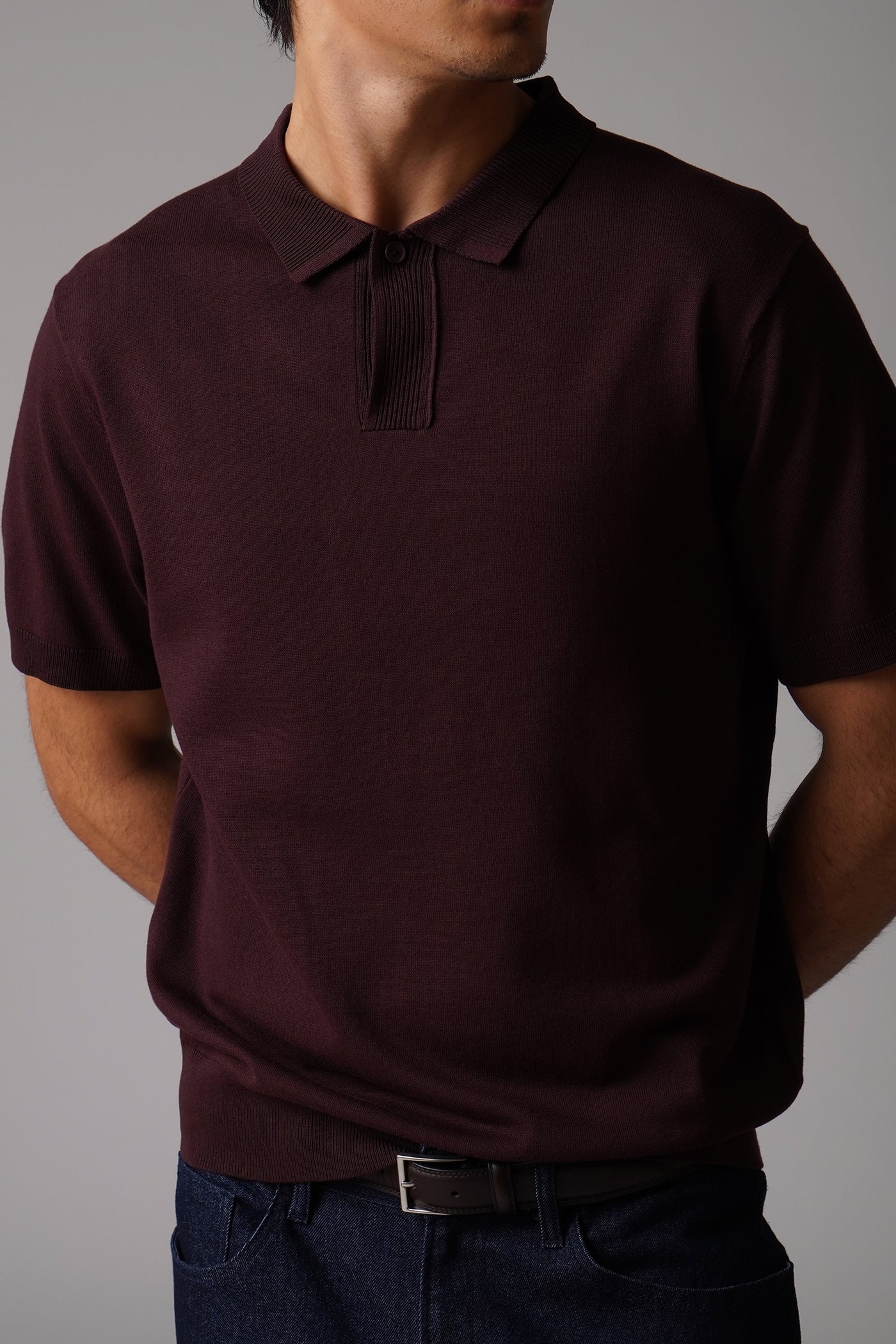 Men's Knit Polo with Ribbed Collar Detail
