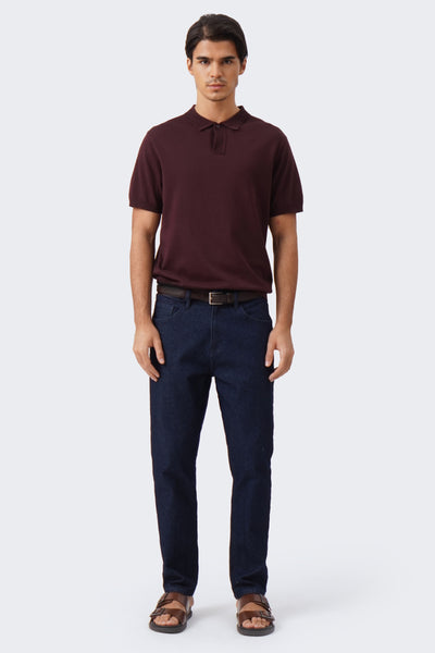 Men's Knit Polo with Ribbed Collar Detail