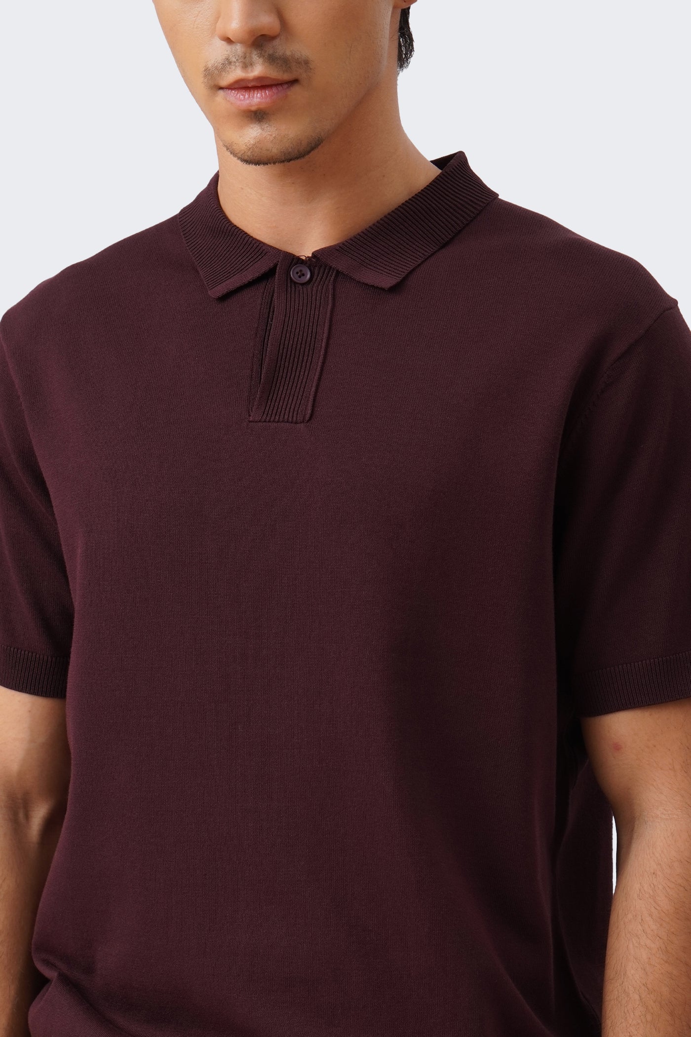 Men's Knit Polo with Ribbed Collar Detail