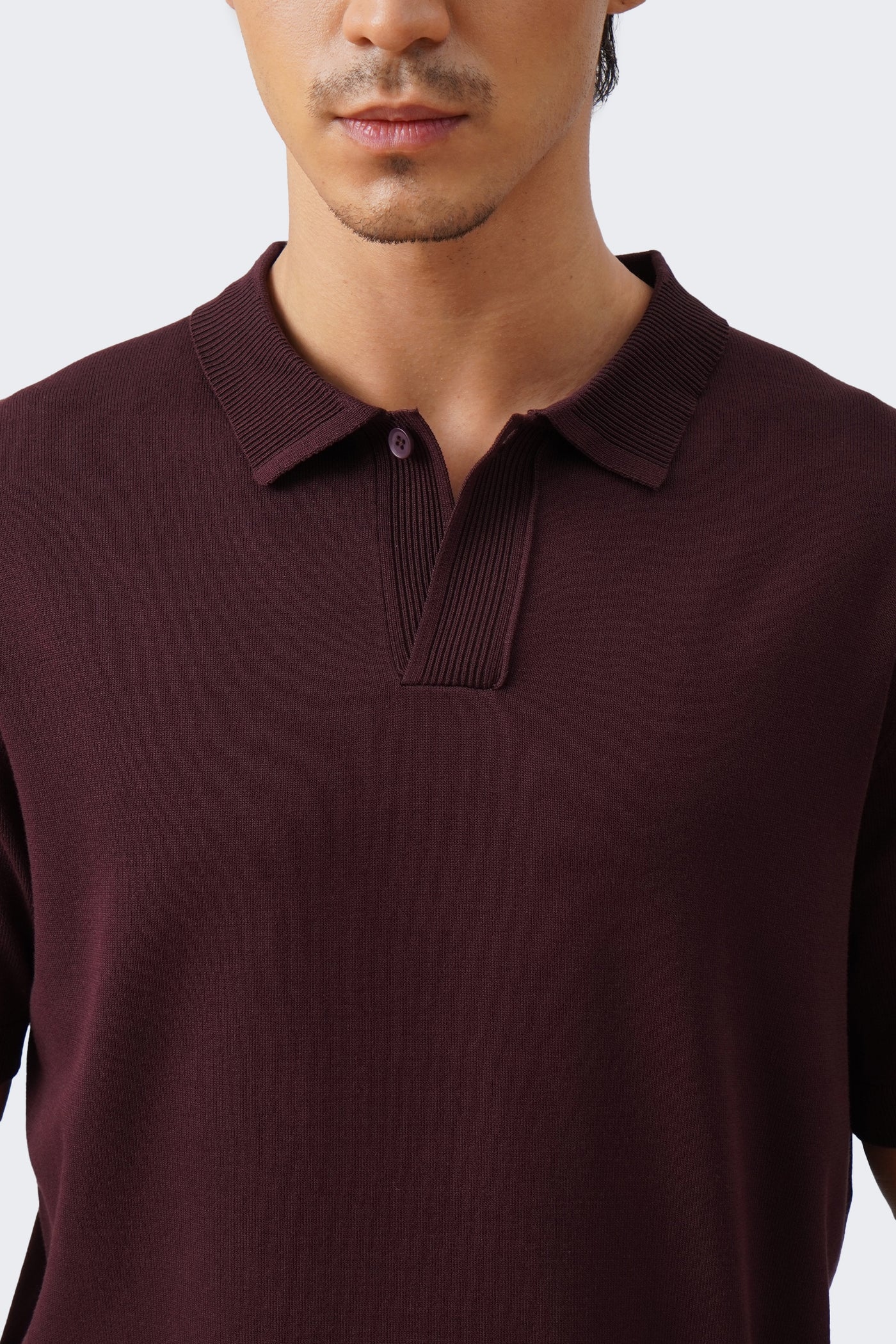 Men's Knit Polo with Ribbed Collar Detail